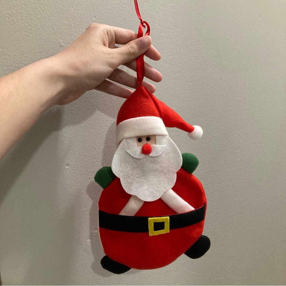 4/$10 - Christmas Ornament Felt Santa with Zippered Pouch & Slip Pocket